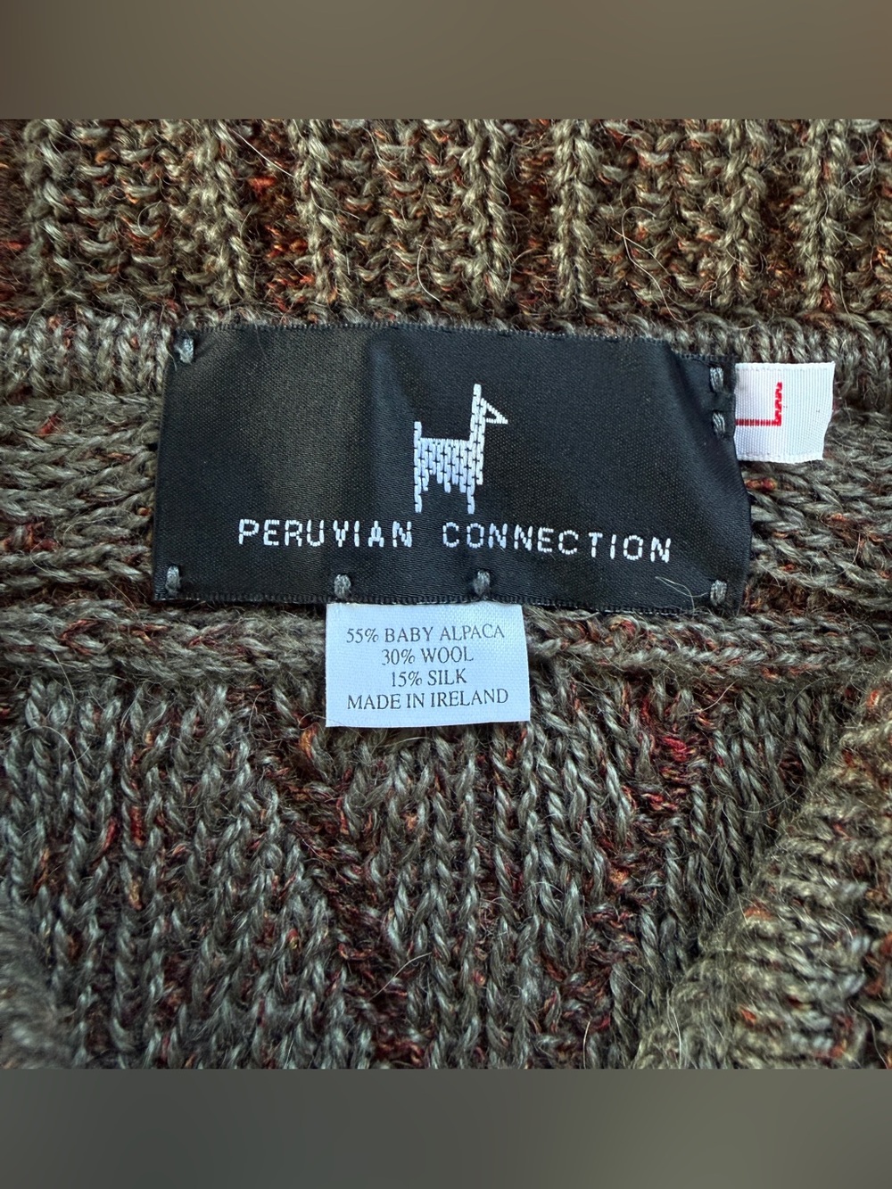 Vintage Peruvian Connection Cableknit Baby Alpaca Wool Silk Knit Cardigan L - Picture 4 of 12